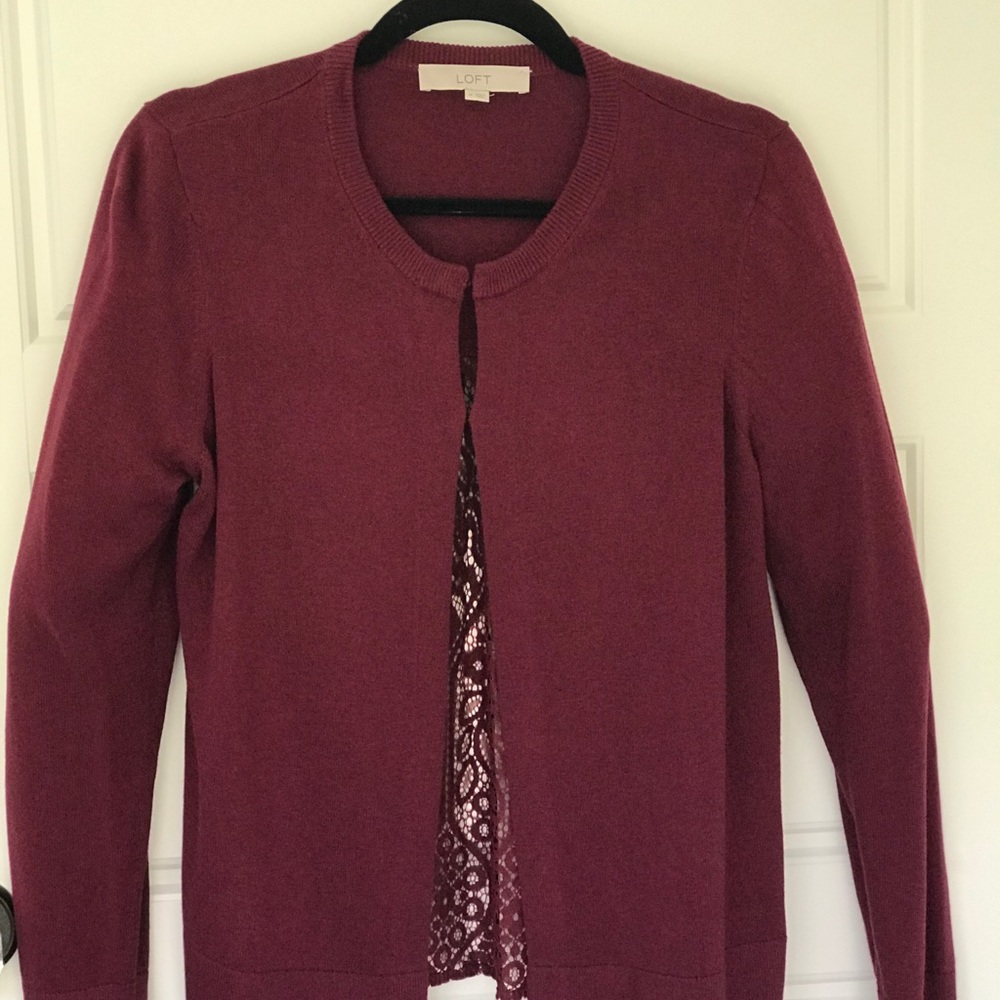 Loft Cardigan Lace Sweater Wine Color. Size M.